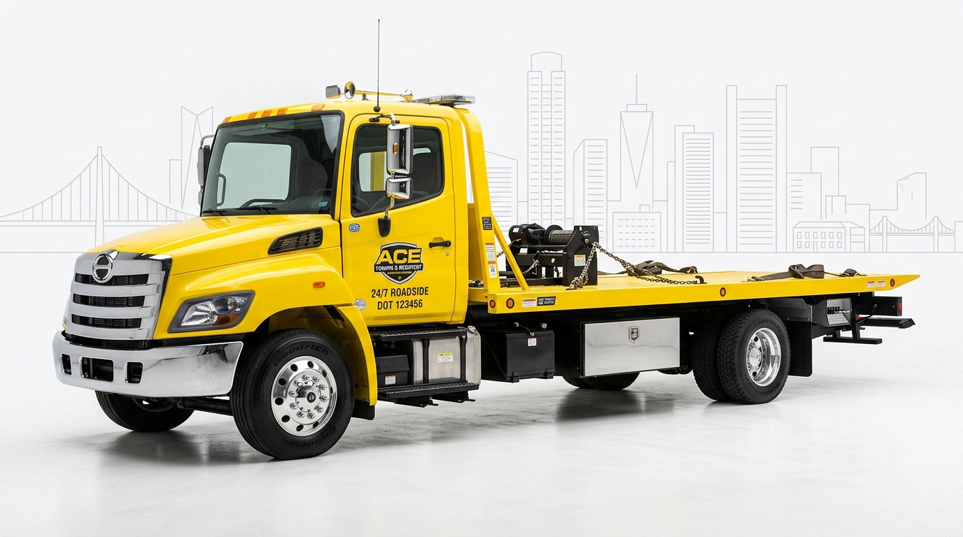 Commercial Yellow Flatbed Tow Truck